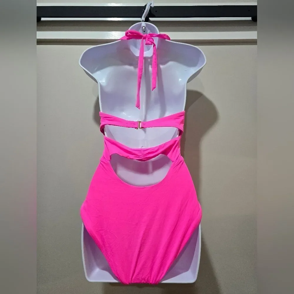 SOLUNA Ruffle Strappy One-PIece Swimsuit NWT Size Large Hot Pink